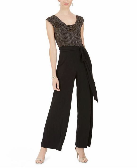 Connected Pants - Connected Apparel Metallic Bodice Wide-Leg Jumpsuit Sz 12 NWT